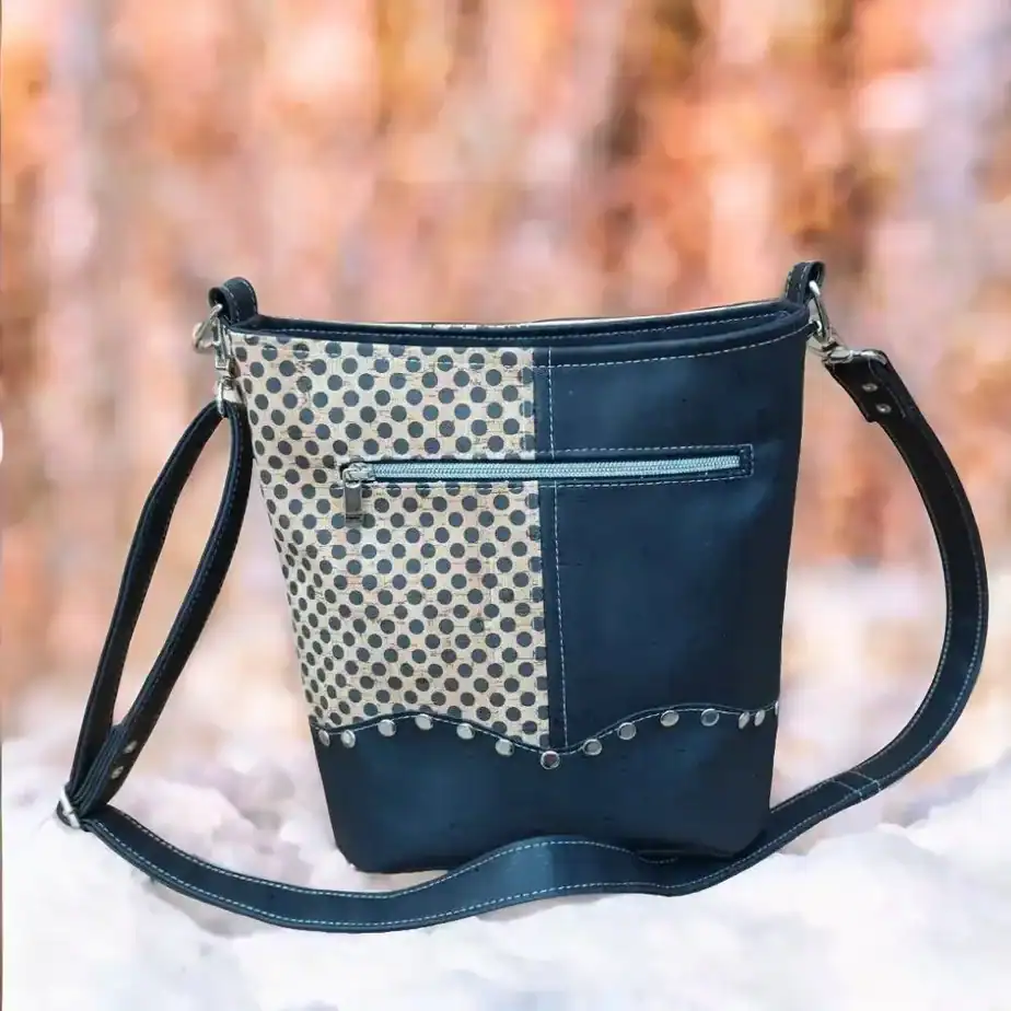 zwart met witte stippen 2 kleuren schoudertas kurk zwart met leuke stippen