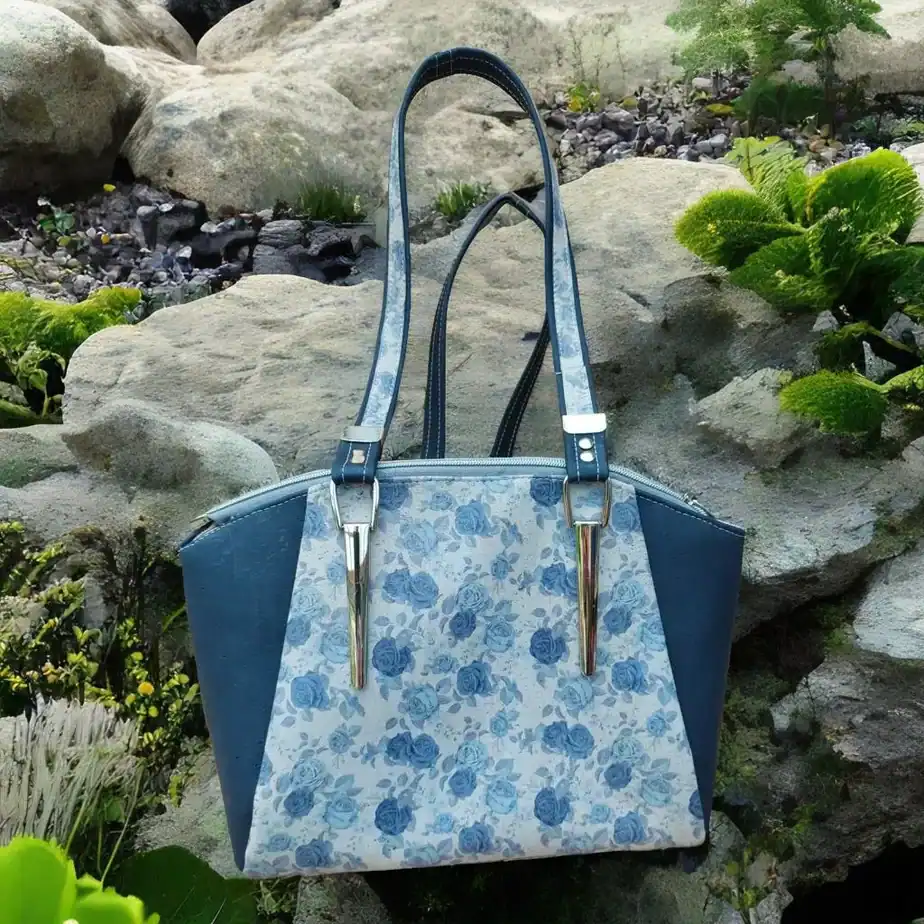 schoudertas long john Schoudertas kurk blauwe rozen