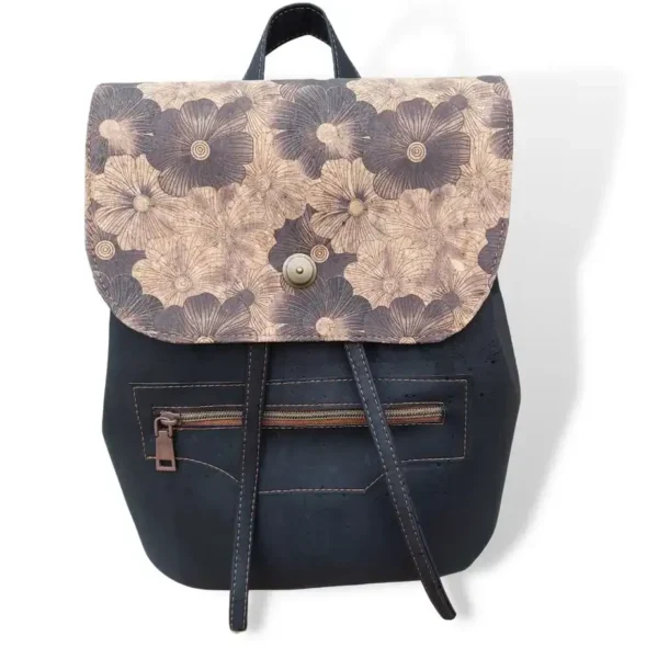 rugtas zwart met klep voorkant rugtas zwart kurk met klep voorkant