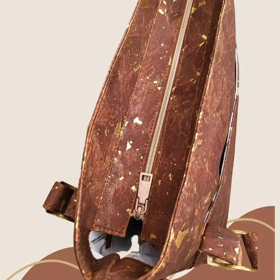 Kurken shopper bruin met goudkleurige accenten bovenkant