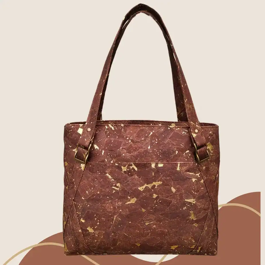 Kurken shopper bruin met goudkleurige accenten voorkant