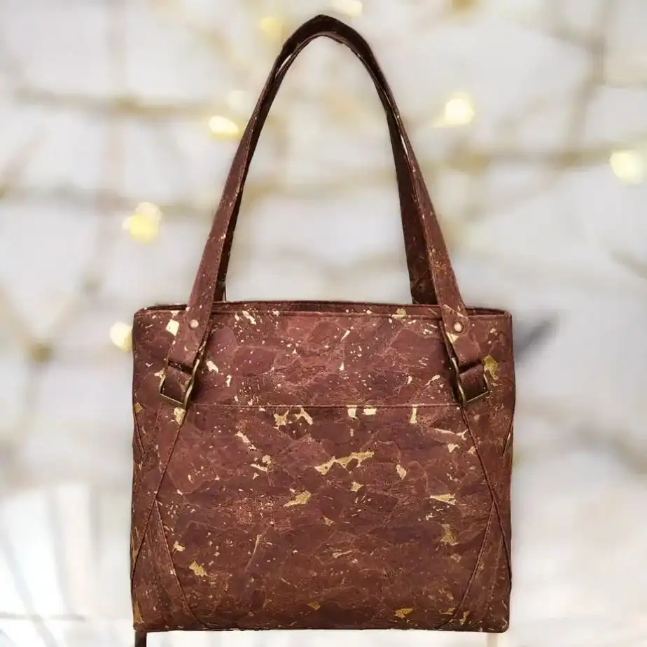 Kurken shopper bruin met goudkleurige accenten