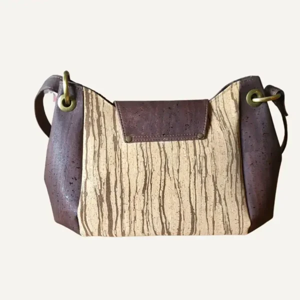 Stijlvolle schoudertas voor dames- bruin met strepen achterkant Stijlvolle schoudertas voor dames- bruin met strepen achterkant