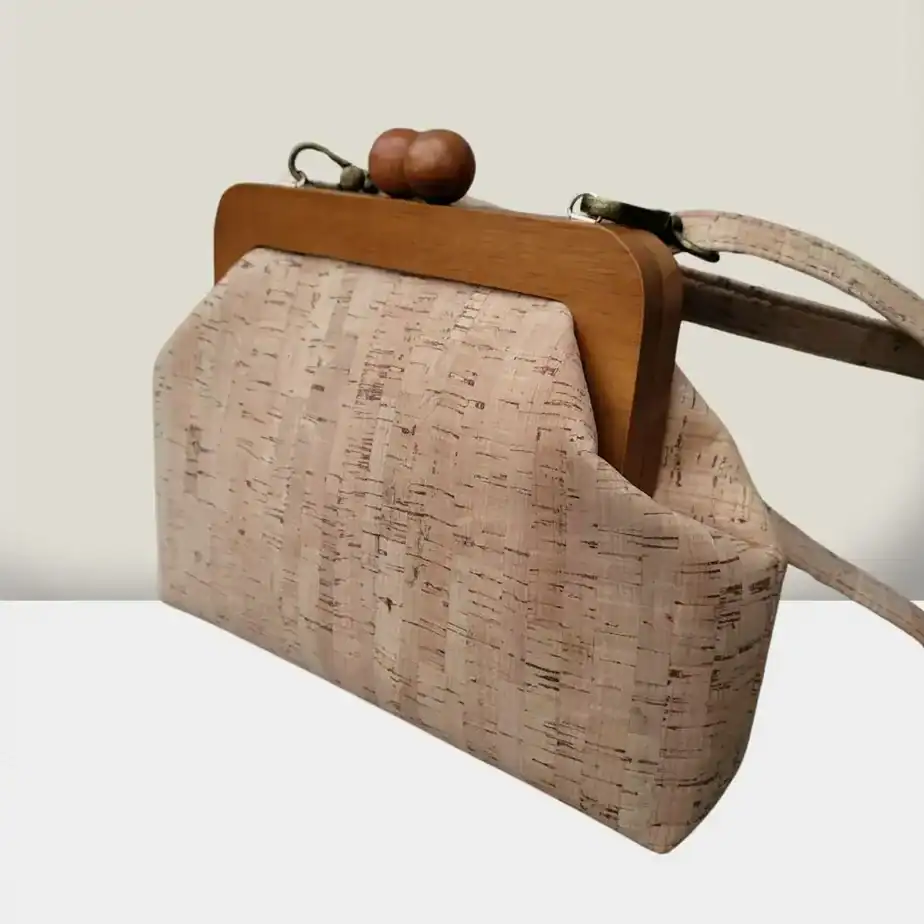 Kurk tas naturel met houten beugel