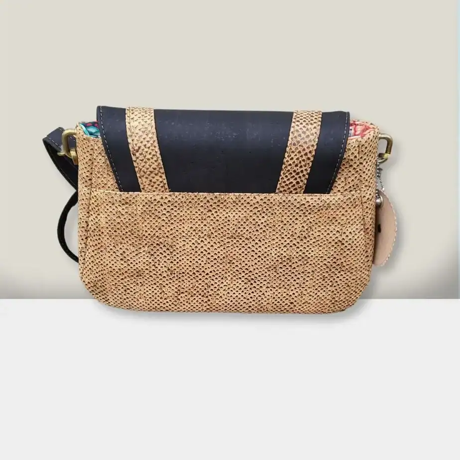 Schoudertas slangenprint kurk achterkant Crossbody tas kurk slangenprint achterkant