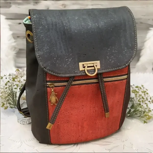 Rugtas dames zwart met rood kurk