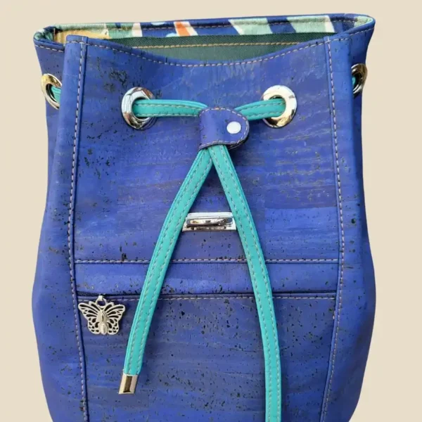 Rugtas blauw met turquoise accenten aantrekkoord rugtas blauw kurk aantrekkoord