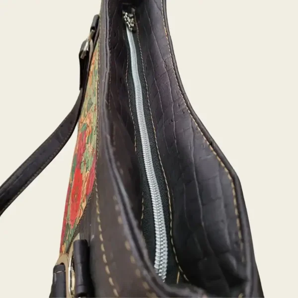 Shopper zwart met rode bloemen bovenkant Shopper zwart kurk met rode bloemen bovenkant