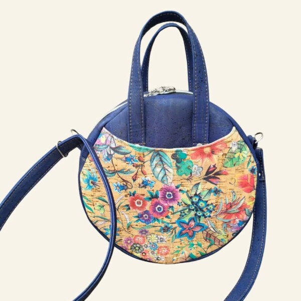 Ronde tas in blauw kurk achterkant