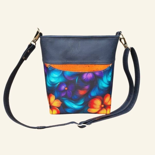 Crossbody tas oranje met blauw Kleurrijke crossbody tas van kurk