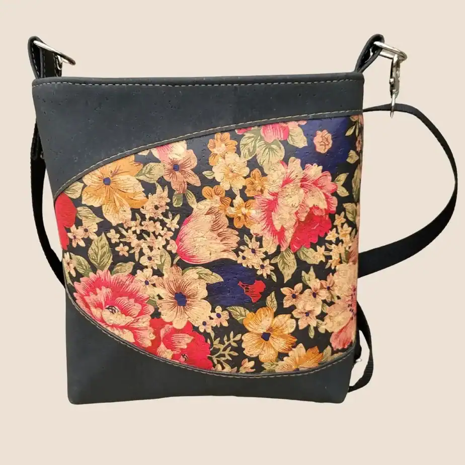 Ken jij kurk tassen? baby zacht en heerlijk licht om te dragen Zwart kurk tasje met rode bloemen