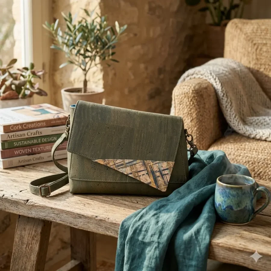 groen klein tasje1 Klein kurktasje groen kurk met klep