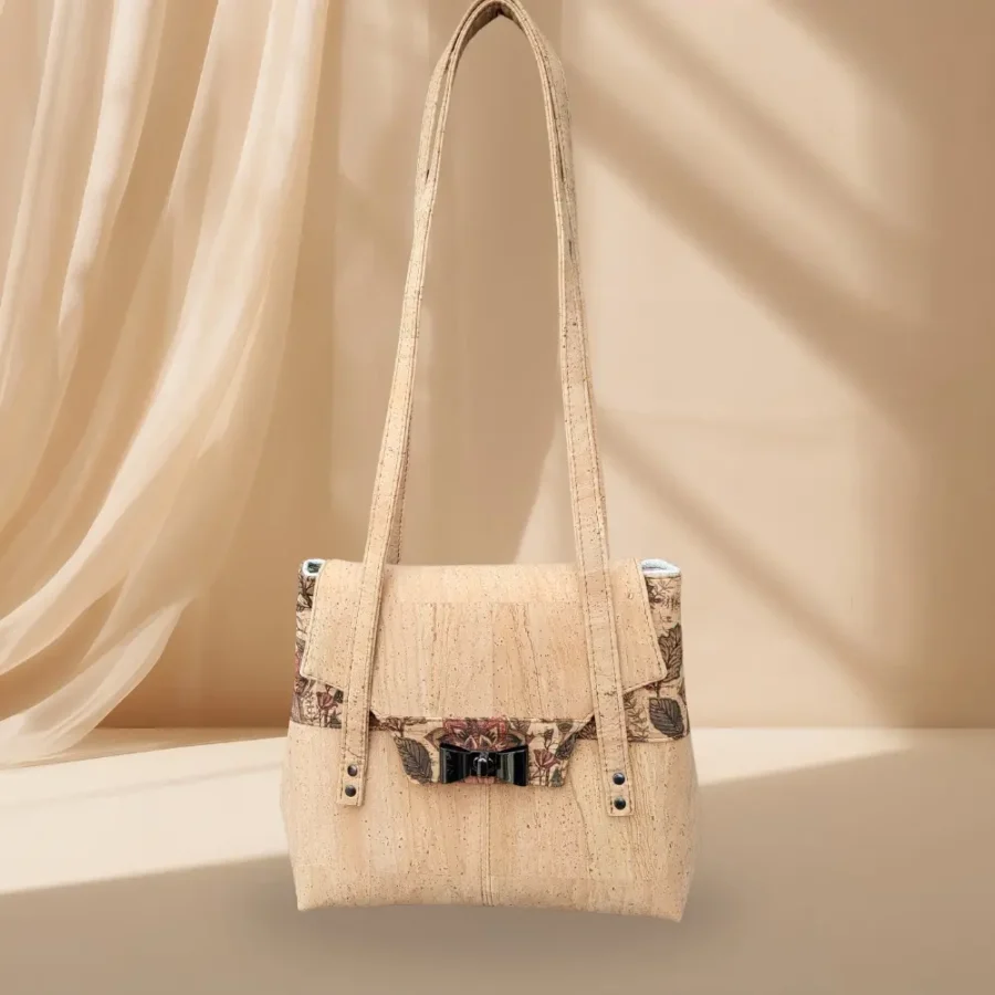 naturel schoudertas met botanische bloemen Schoudertas naturel kurk met botanische bloemen