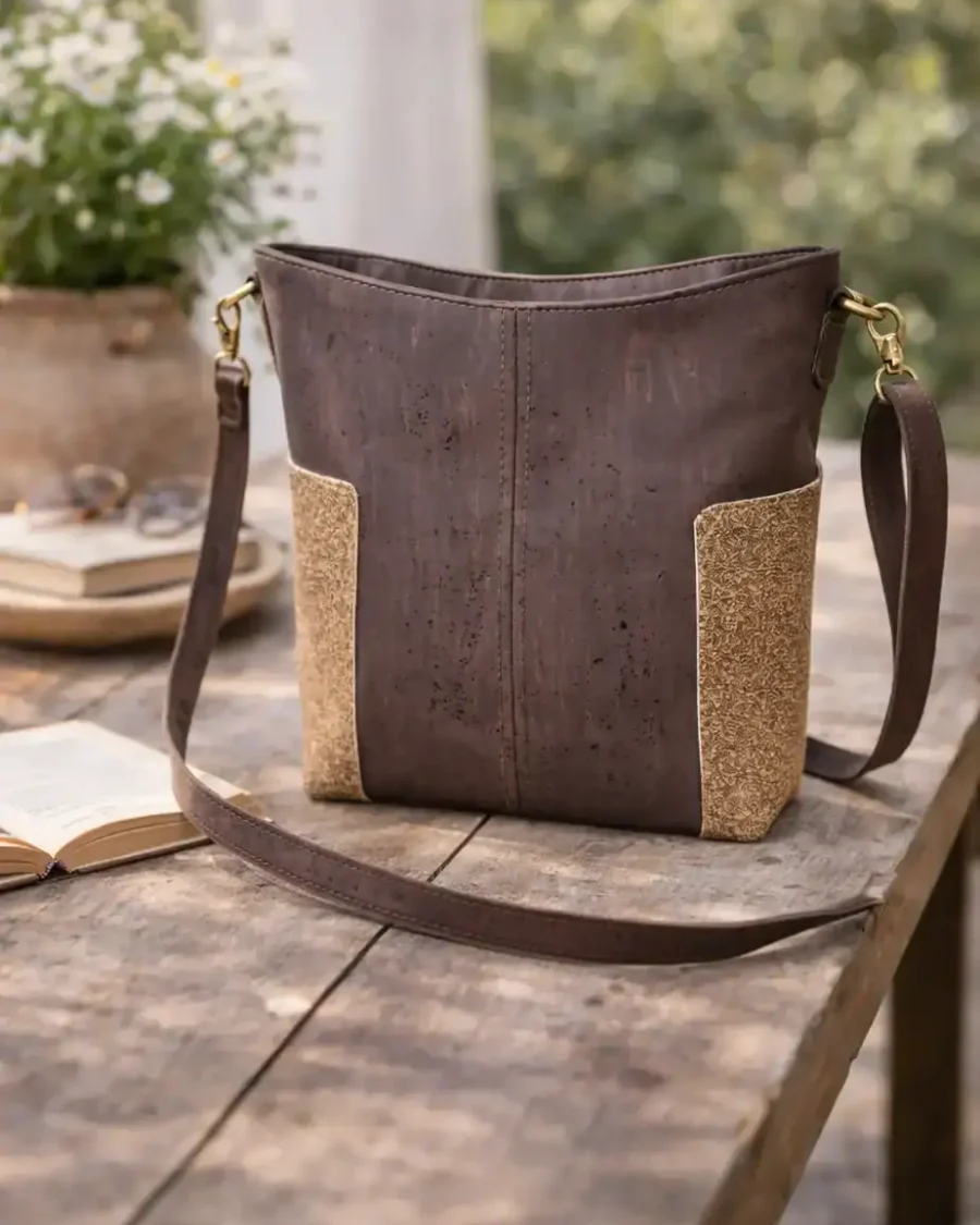 bruine shopper1 Bruine schoudertas van kurk duurzaam