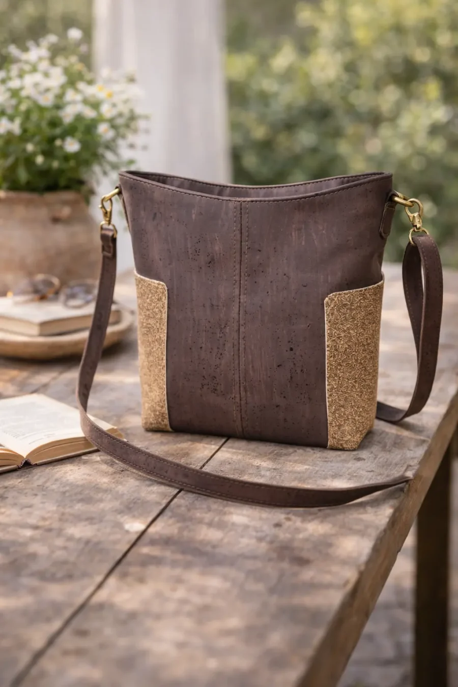 bruine shopper1 Bruine schoudertas van kurk duurzaam