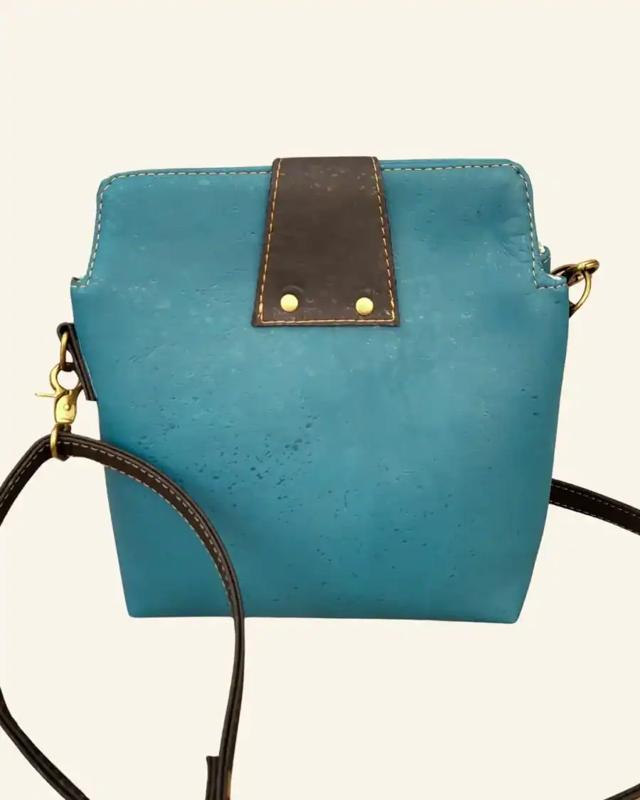 Kurk crossbody tas turquoise achterkant