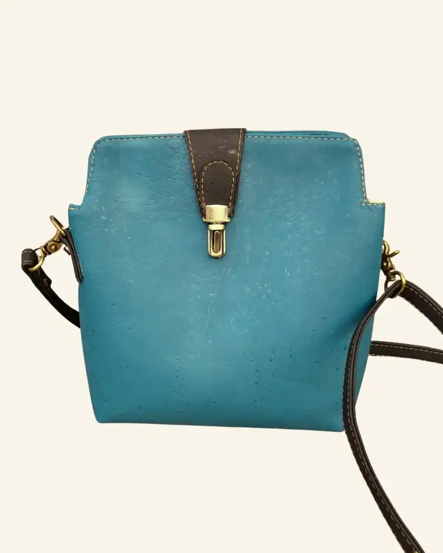 Kurk crossbody tas turquoise voorkant