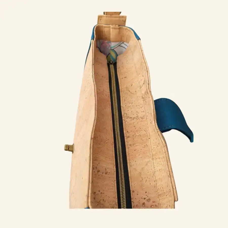 Schoudertas naturel met teal bovenkant Schoudertas naturel met teal bovenkant