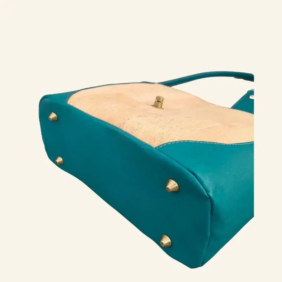 Schoudertas naturel met teal onderkant Schoudertas naturel met teal onderkant