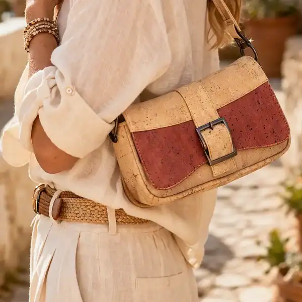 Ken jij kurk tassen? baby zacht en heerlijk licht om te dragen crossbody tas naturel met rood kurk gedragen