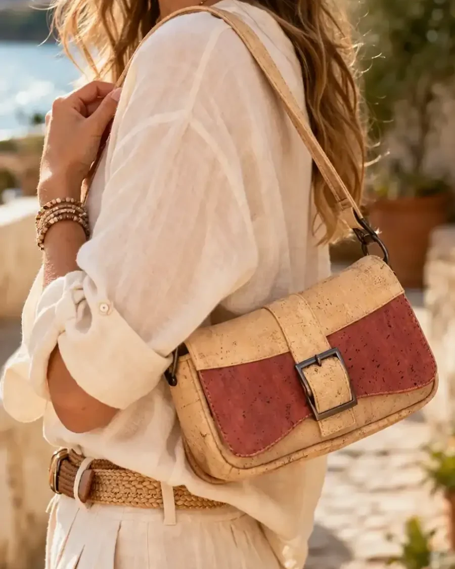 crossbody naturel met rood kurk gedragen crossbody tas naturel met rood kurk gedragen